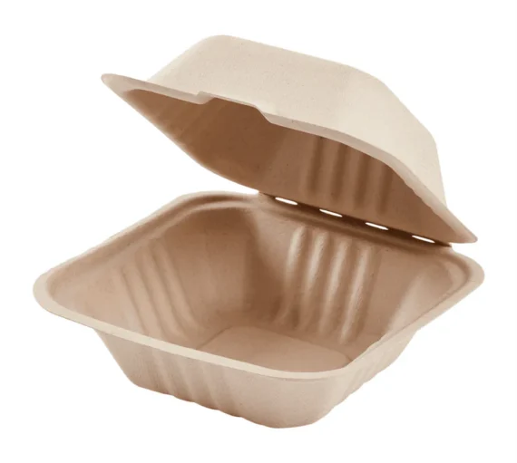 Karat Earth 6''x 6'' Compostable Bagasse Hinged Containers, Natural - 500 pcs