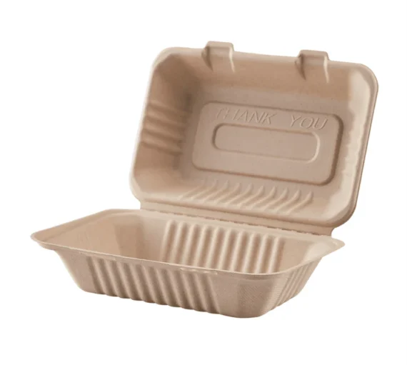 Karat Earth 9''x 6'' Compostable Bagasse Hinged Containers, Natural - 200 pcs