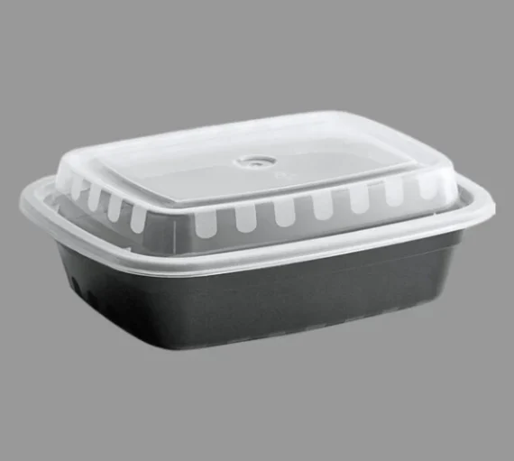 12 oz Rectangle Microwavable Black Containers with Clear Lids [500 Pack]