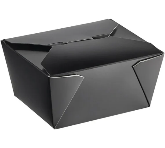 #1 - 30 oz Black Folded Paper Take-Out Container [450/Case]