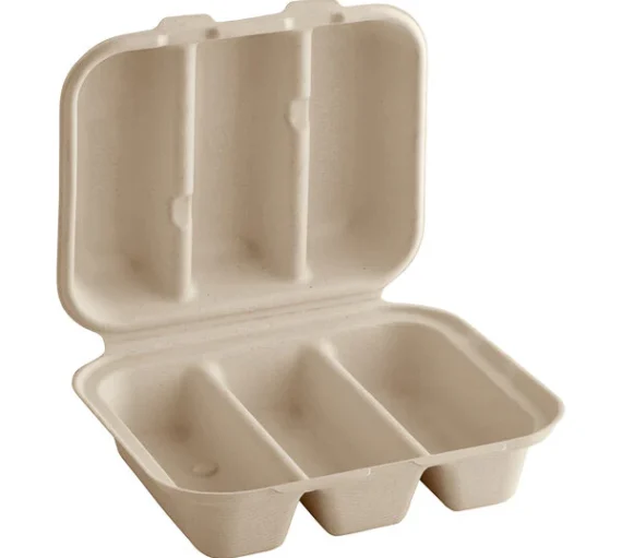 3-Compartment Compostable Fiber Taco Clamshell 8" x 7" x 3" [300/Case]
