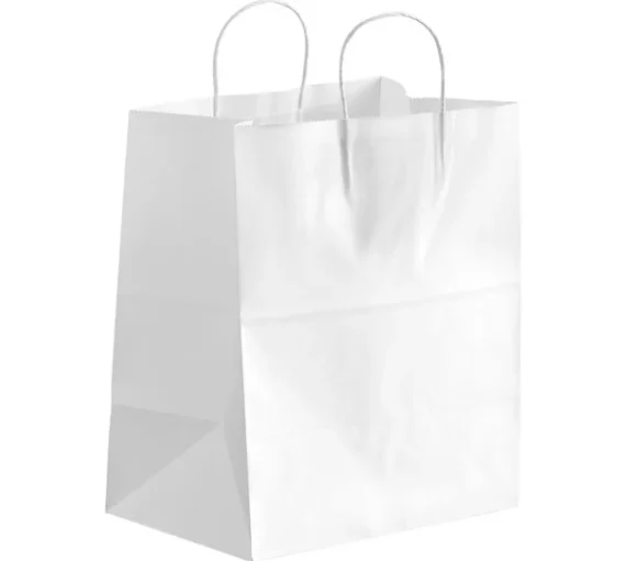 12" x 7" x 12" White Paper Shopping Bag with Handle [250/Case]