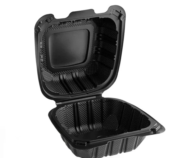 6" x 6" Microwaveable Mineral Filled Hinged Lid Container, Black [300 Case]