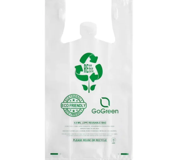 1/6 Go-Green Plastic T-Shirt Bags, White [150/Case]