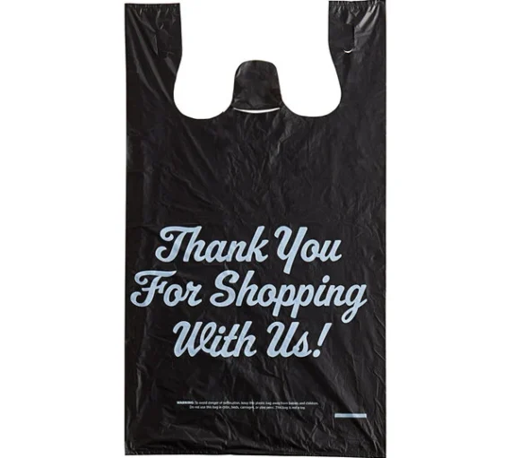 1/6 Plastic T-Shirt Thankyou Bags, Black [300/Pack]