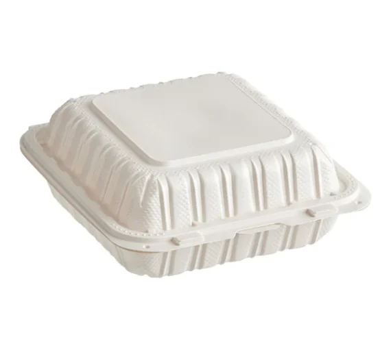 8" x 8" - 3 Compartment Microwaveable Mineral Filled Plastic Hinged Lid Container, White [150 Pack]