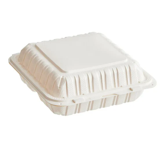 9 x 9 - 3 Compartment Microwaveable Mineral Filled Plastic Hinged Clamshell, White [150 Pack]