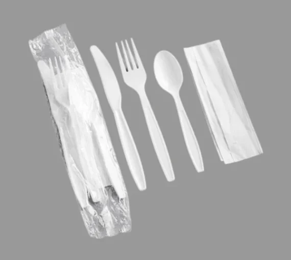 Heavy Weight Plastic Cutlery Set - Fork, Knife, Teaspoon & Napkin, White [500 Pack]