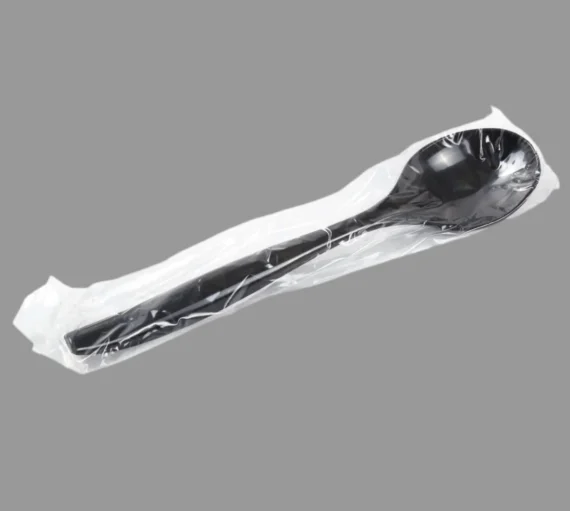 Plastic Serving Spoon Heavy Weight Black, Individually Wrapped [144 Pack]