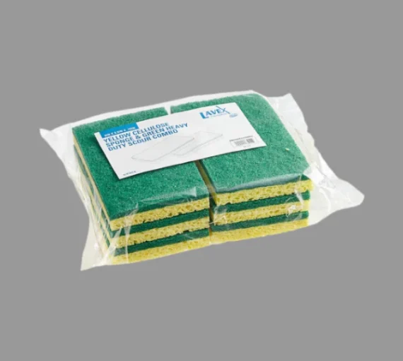 Lavex 6" X 3 1/2" X 3/4" Heavy Duty Sponge / Scouring Pad Combo [6 Pack]