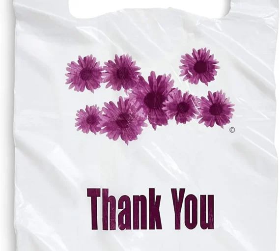 1/6 Flower Print Plastic T-Shirt Bags, White [400/Case]