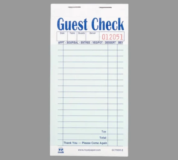 Guest Check 2 Part Carbonless Booked Green 17 Lines 50/50