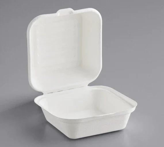 6 x 6 Bagasse Hinged Lid Container [500/Case]