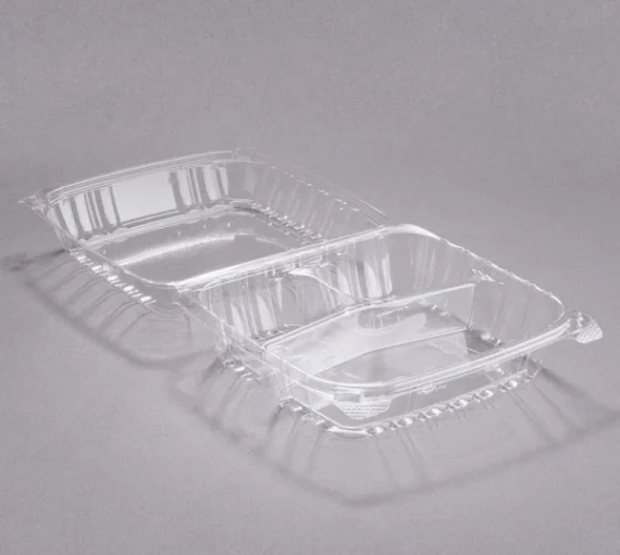 8 5/16" x 8 5/16" x 3" 3 Compartment Hinged Lid Plastic Container [250/Case]