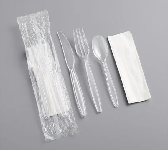 Plastic Cutlery Set Heavy Weight Fork, Knife, Teaspoon & Napkin Clear [500 Pack]