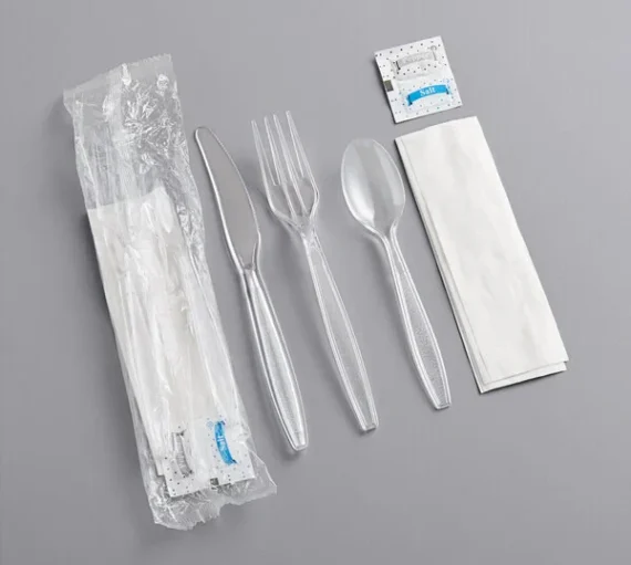 Plastic Cutlery Set Heavy Weight Fork, Knife, Teaspoon, Napkin with Salt & Pepper Clear [500 Pack]