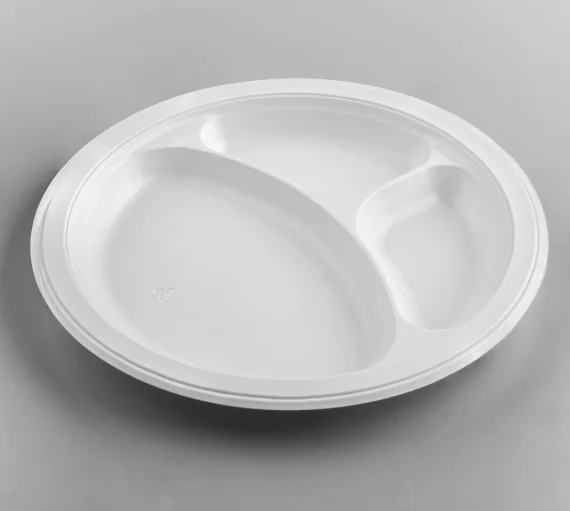 9" - 3 Compartment Microwaveable Mineral-Filled PP Plate, White [500/Case]