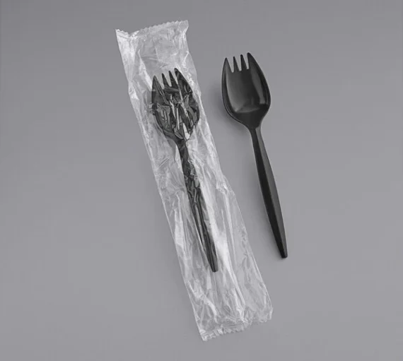 Medium Weight Plastic Spork, Individually Wrapped, Black [1000 Pack