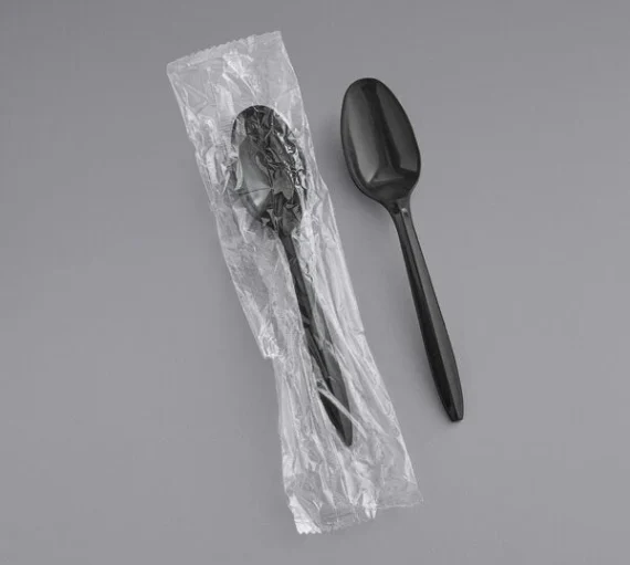 Medium Weight Plastic Teaspoon, Individually Wrapped, Black [1000 Pack]