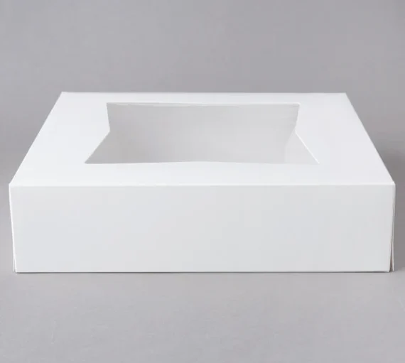 10" x 10" x 2 1/2" White Auto-Popup Window Bakery Box [200/Case]