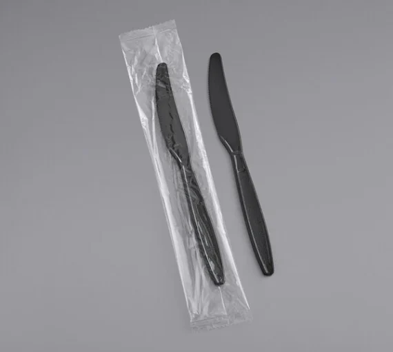 Heavy Weight Plastic Knife Individually Wrapped, Black [1000 Pack]
