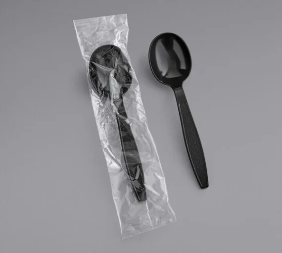 Heavy Weight Plastic Soupspoon Individually Wrapped, Black [1000 Pack]