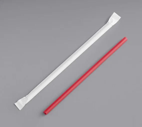 Plastic Jumbo Straws 5 3/4" Red, Paper Wrapped [500 Pack]