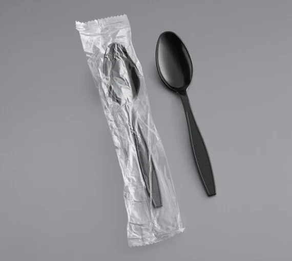 Heavy Weight Plastic Teaspoon Individually Wrapped, Black [1000 Pack]
