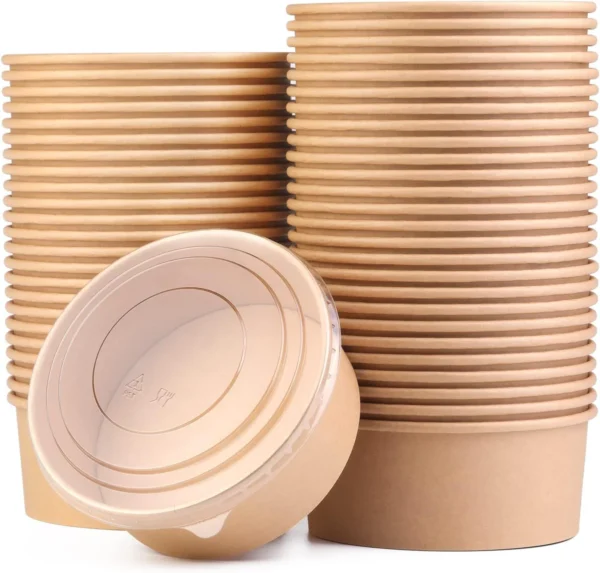 16 oz Round Paper Bowl With Plastic Lid [300 Pack]