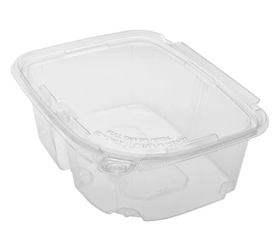 32oz PET Plastic Tamper Resistant Hinged Deli Container with Lid [200/Case]