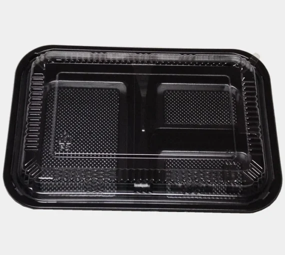 3 Compartment Black Bento Box With Clear Lid [270/Case]