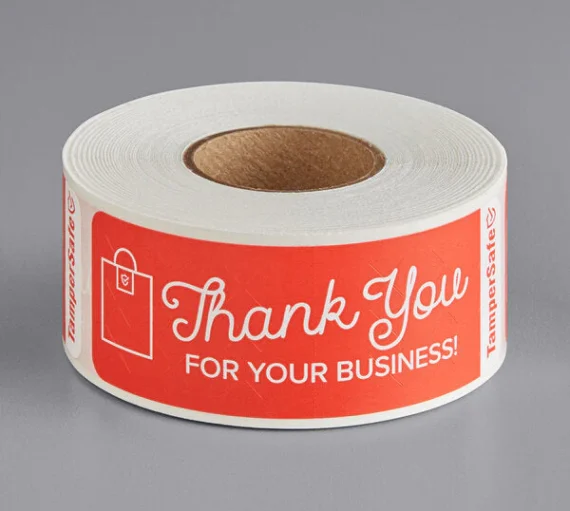 Tamper Evident Red Label Roll 1" X 3" [Thank You for Your Business]