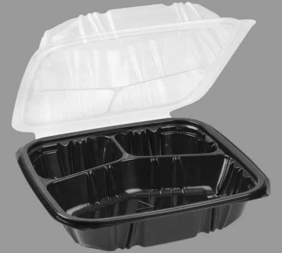 9.5"x 10.5"x 3"- 3 Compartment Dual-Color Microwavable Vented Hinged Lid Container [100/Case]