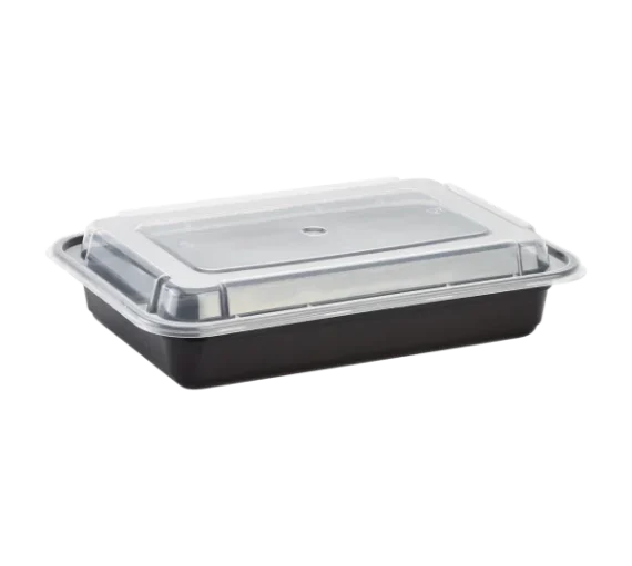 24 oz Rectangular Microwavable Black Containers with Clear Lids [150/Case]